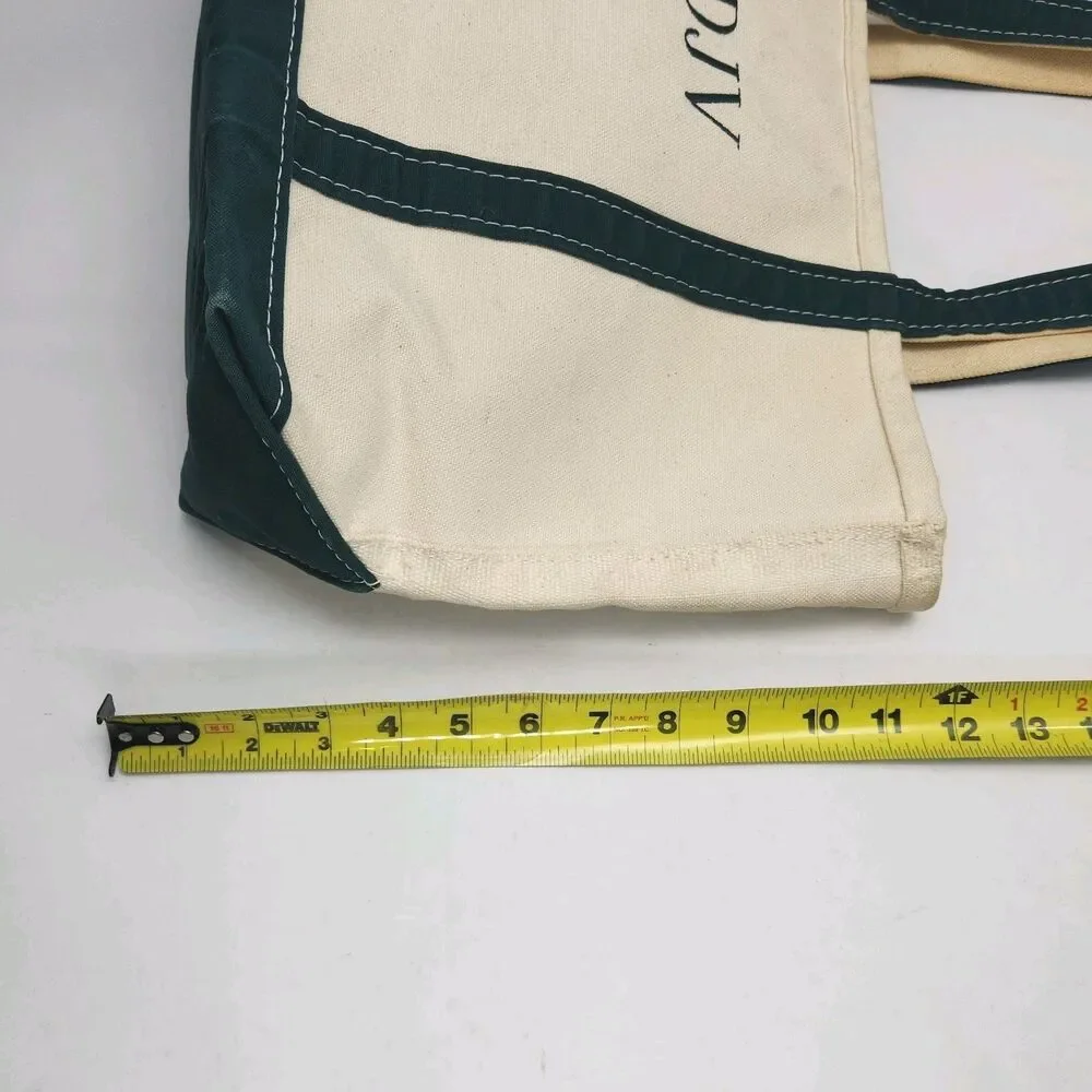 LL Bean Boat And Tote Bag Canvas Green Monogram DJV Open Top Shoulder Vintage